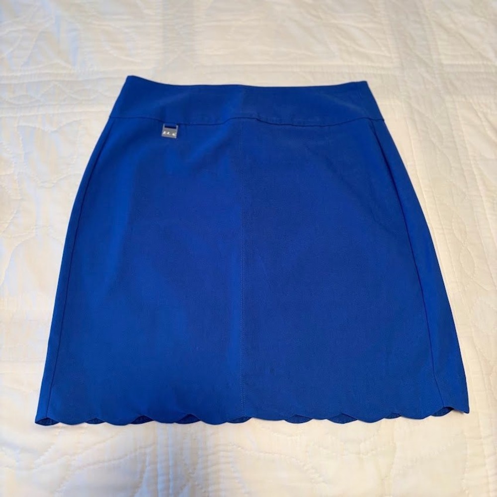 Lulu-B Skirt Wmns 10 Blue Viscose Blend Scalloped Hem Preppy Classic Chic - Picture 1 of 8